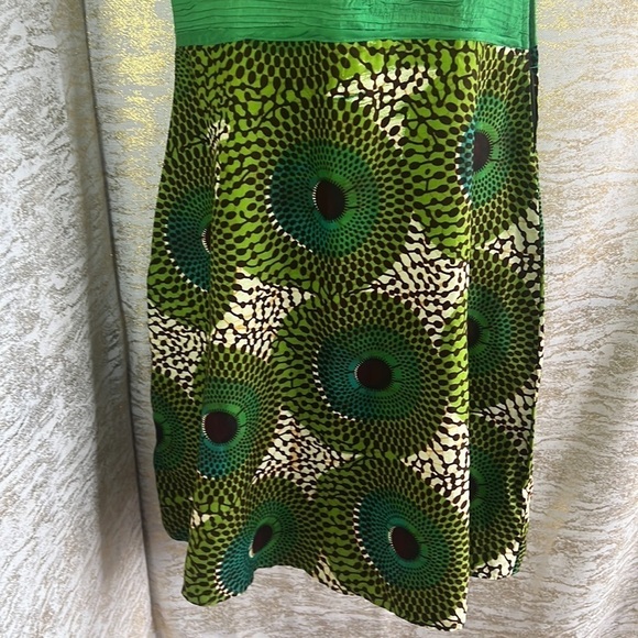 Africa Print Mandala Green/Creamy Sleeveless Flare Dress - Picture 5 of 11